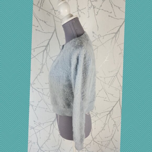 Princess Polly Baby Blue Fuzzy Button Front Cropped Cardigan - Picture 2 of 4